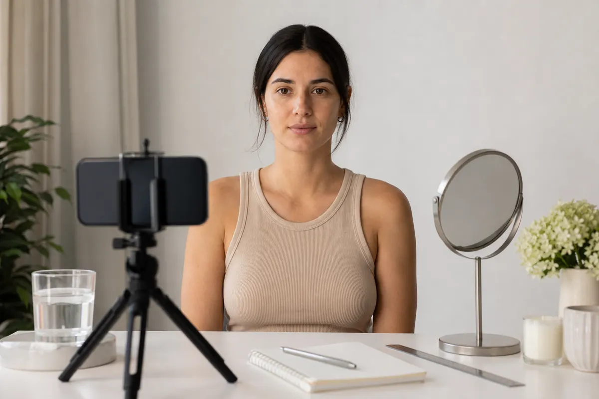 A neutral phone portrait setup with even lighting for checking facial asymmetry more fairly