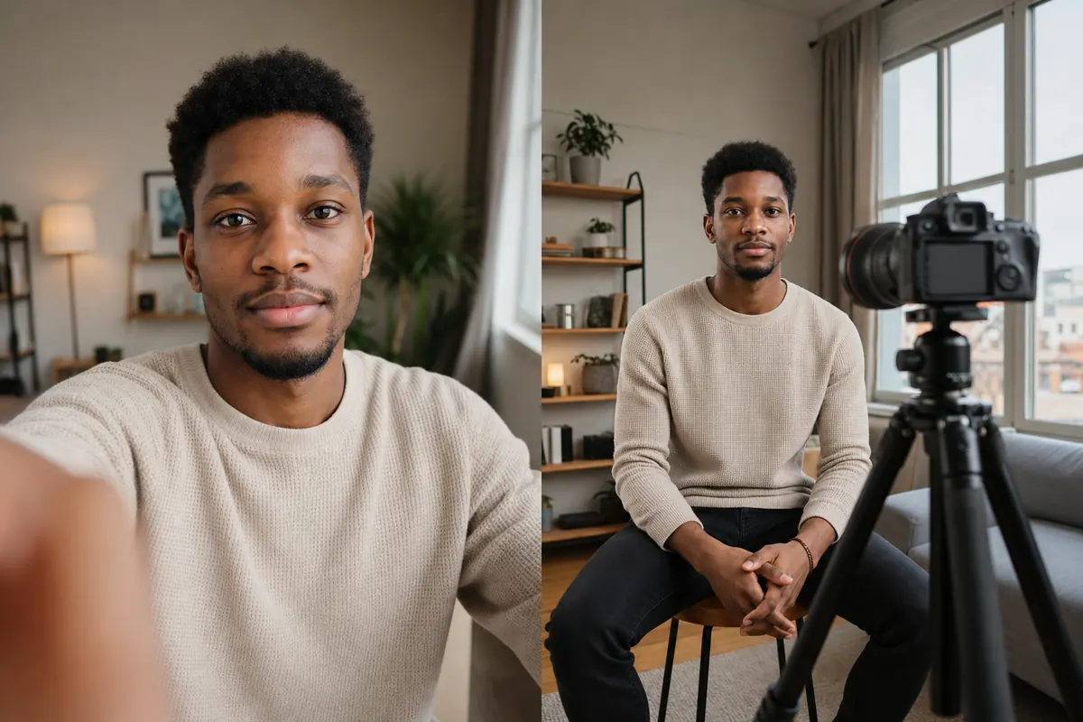 Close selfie distance compared with a farther portrait camera setup