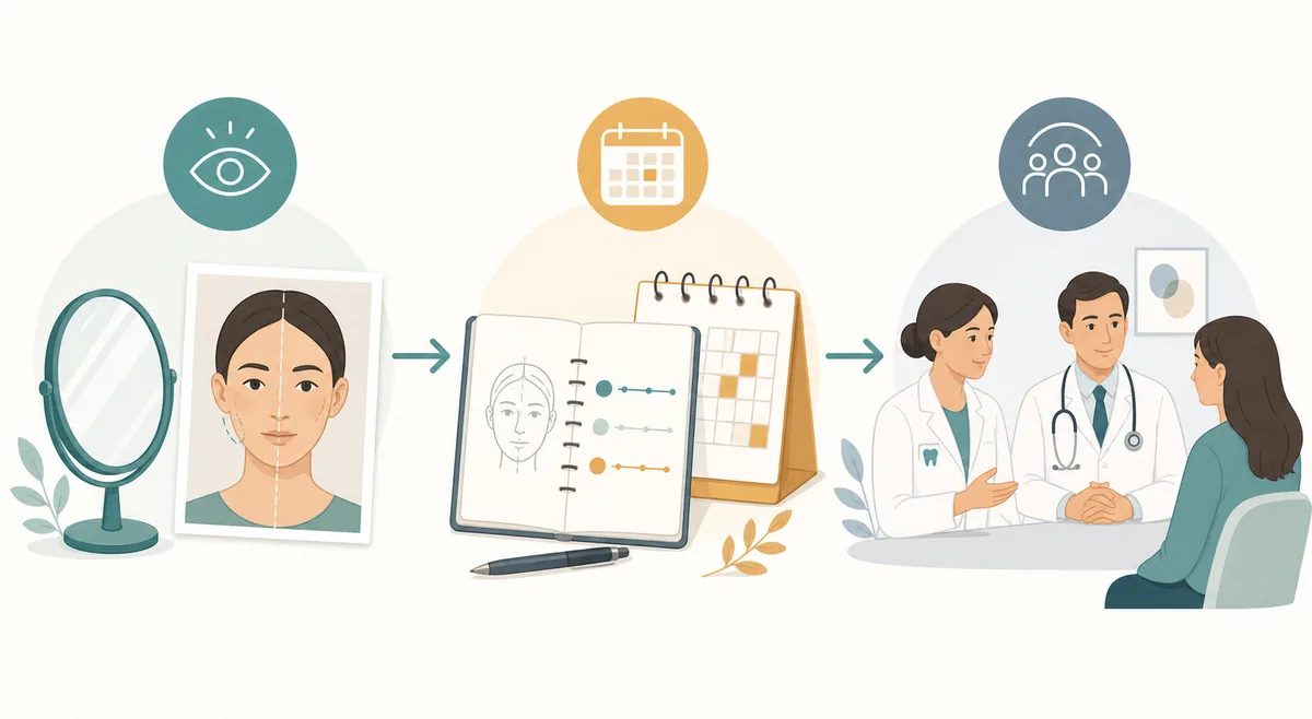 Editorial flow from observing cheek asymmetry to tracking changes and consulting dental or medical professionals