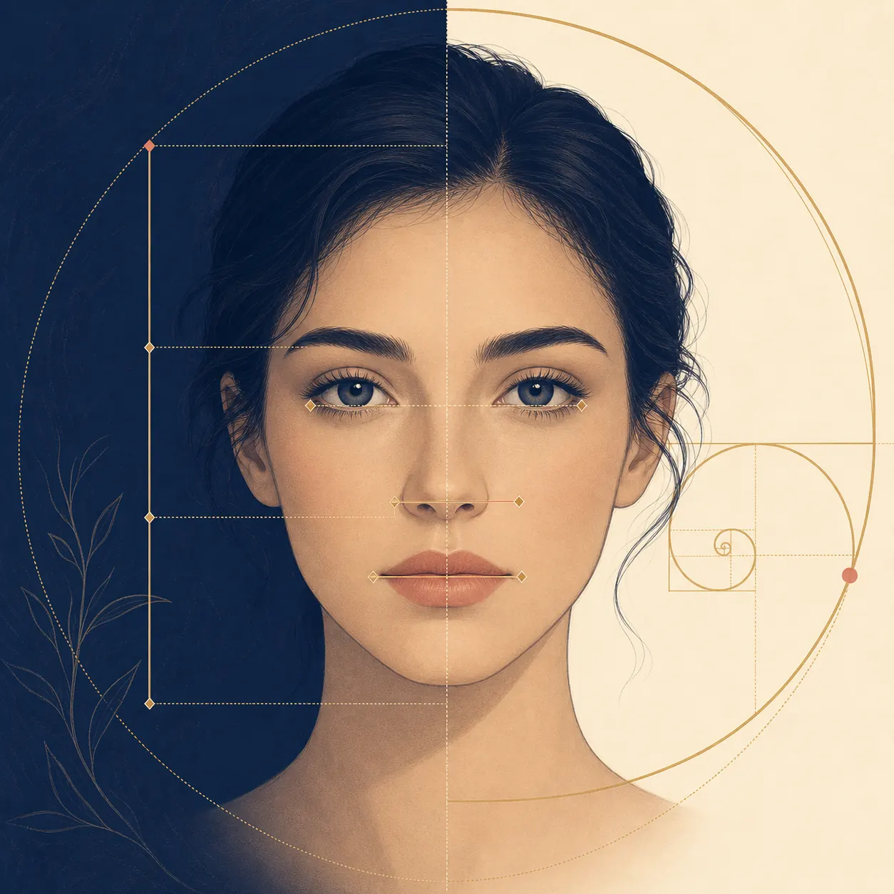Facial measurement diagram showing how a golden ratio face calculator compares vertical and horizontal distances